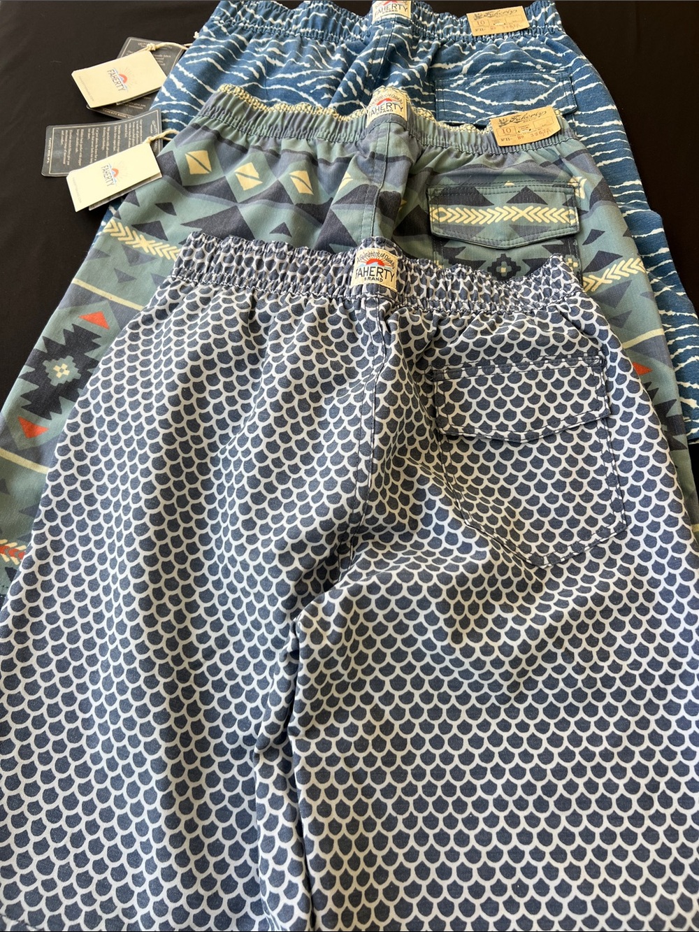 Faherty Kids Blue Pattern Mix Swim Shorts Trio